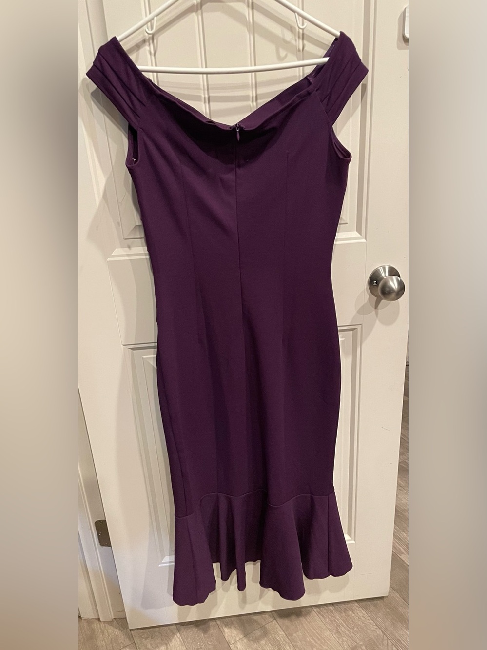 Knitee Off-Shoulder Purple Ruffle Hem Midi Dress by - Picture 4 of 4